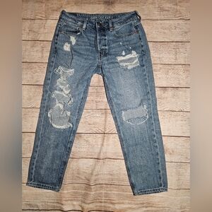 American Eagle Distressed Ripped Tom Girl Button Fly Jeans 6 Short